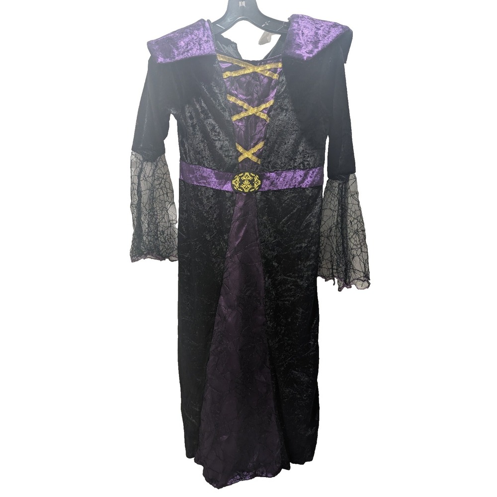 Costume Dress Black Purple with Flair Sleeves Gold girl's large